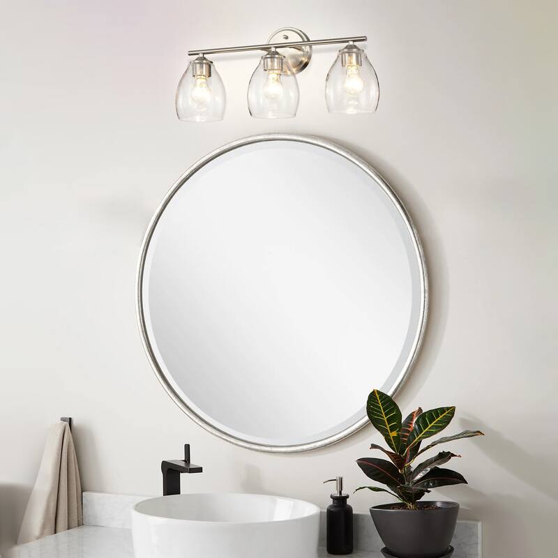 Brushed Nickel 3-Light/4-Light Vanity Light with Bell-shaped Seedy Glass Shades