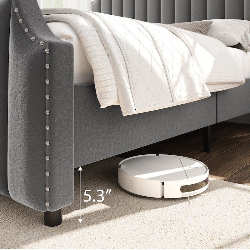 Velvet Upholstered Bed Frame with Headboard and Footboard