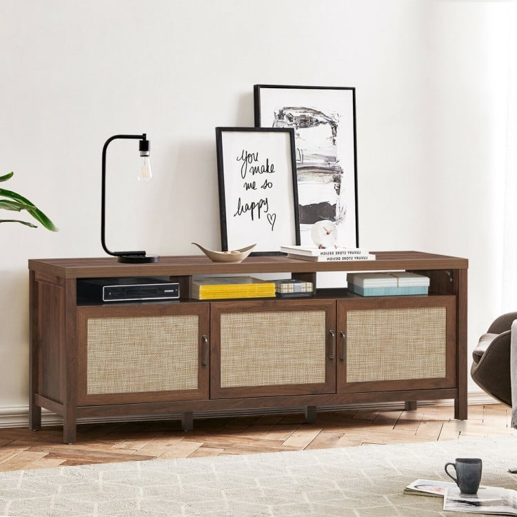 TV Entertainment Center for 65-Inch TVs with Solid Wood Legs and Shelves - 62" x 17.5" x 24.5"