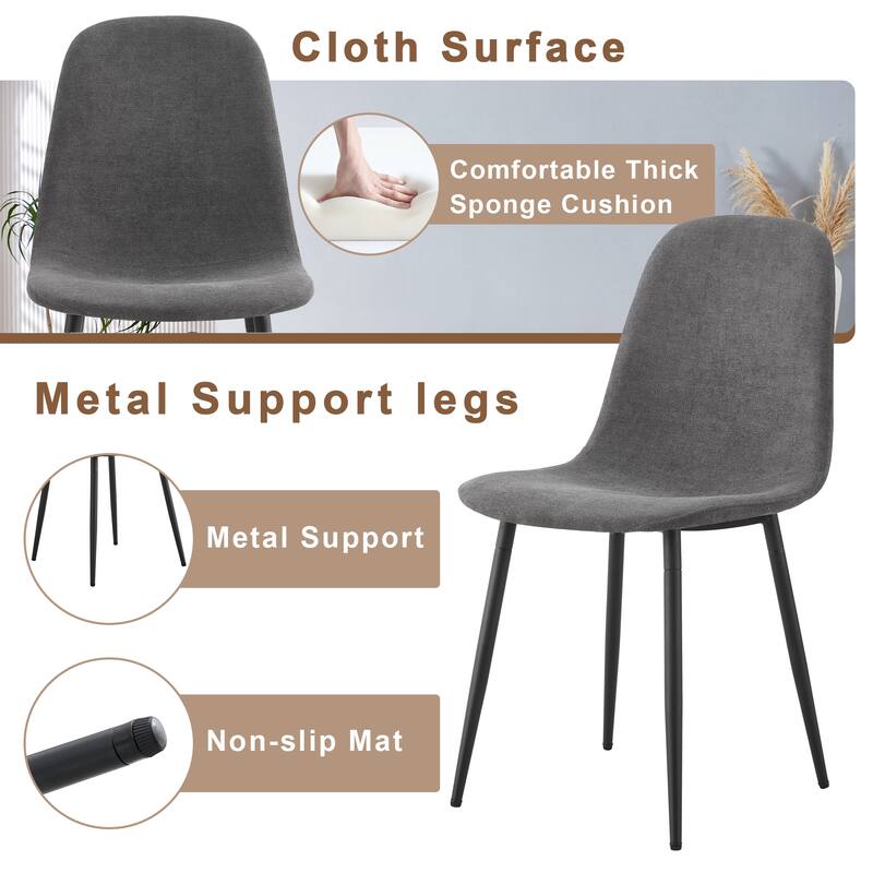 5-Piece Dining Table Set, Round Kitchen Table Set with Black Metal Legs and 4 Linen Fabric Chairs for Dining Room