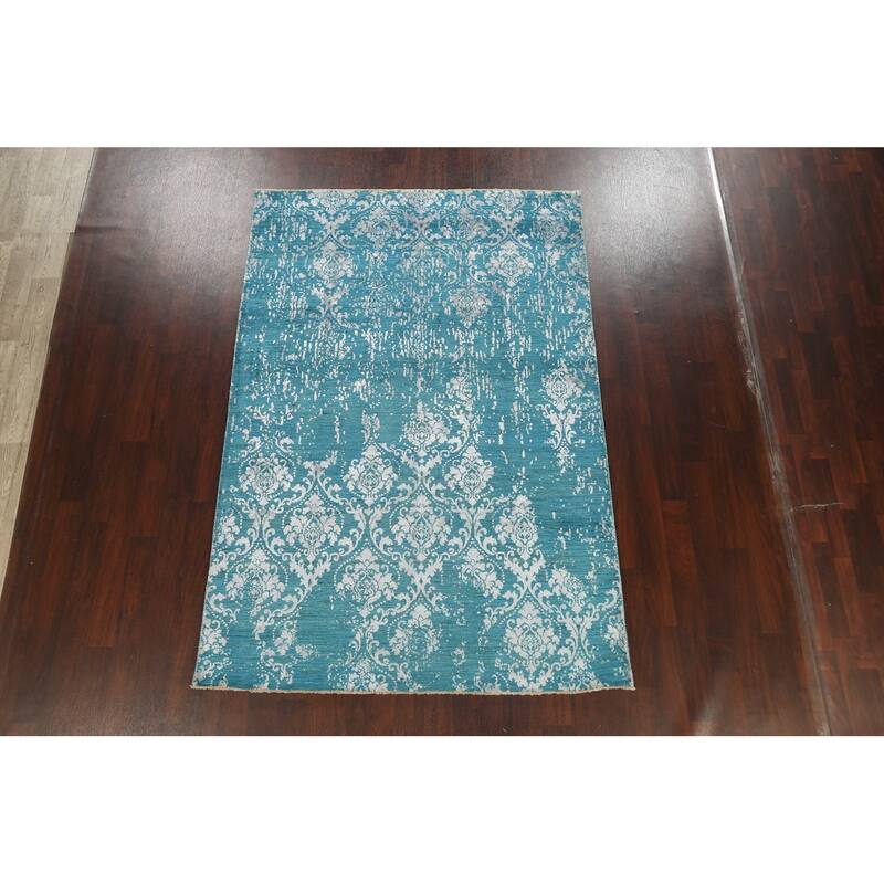 Wool/ Silk Vegetable Dye Distressed Versace Oriental Area Rug Handmade - 6'1" x 9'1"