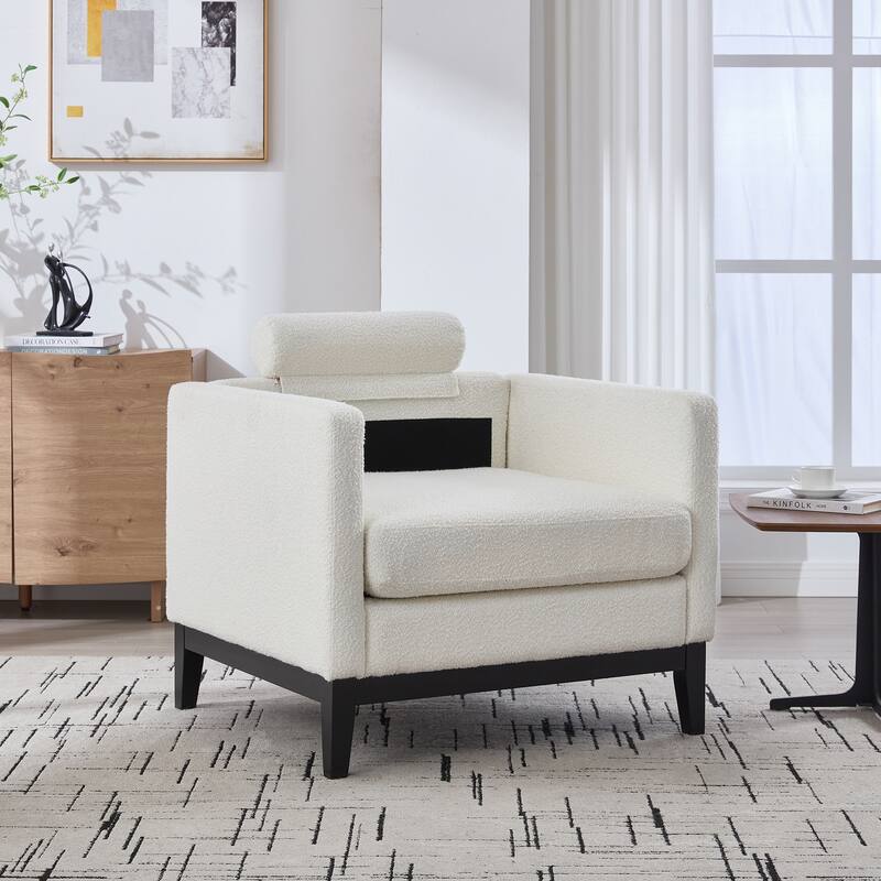 35.4 "Wide Accent Chair with Natural Wood Legs, Wood Base Reading Armchair Single Sofa with Two Bolster Pillows