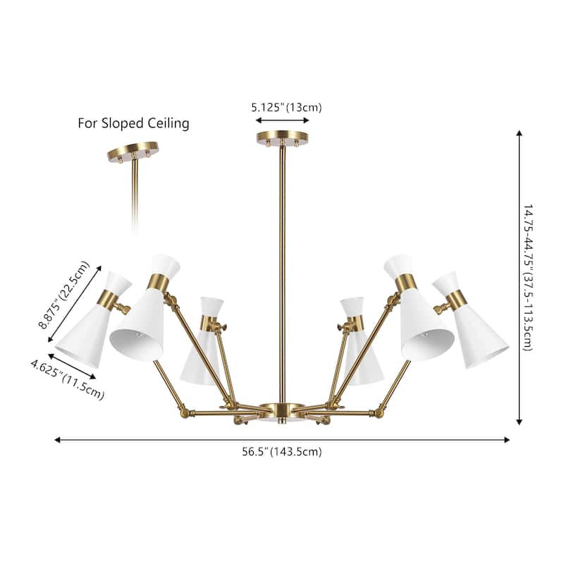 SAFAVIEH Shiraz 6-Light Adjustable Chandelier with Pivoting Shades, Modern Multi-Directional Ceiling Light - 57"W x 57"D x 45"H
