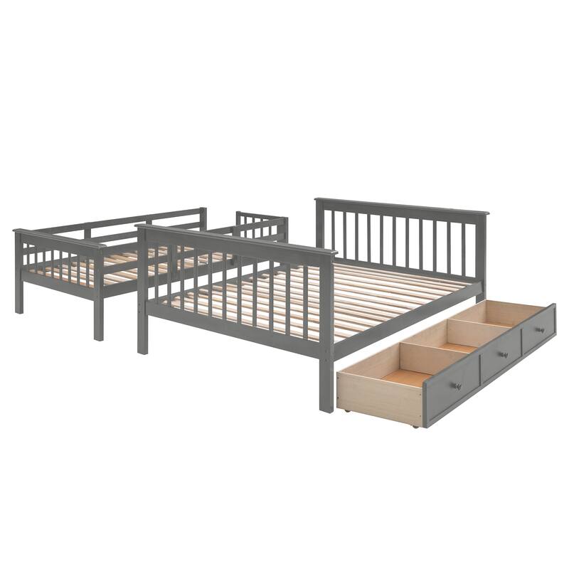 Twin-Over-Full Bunk Bed with Storage Drawer, Guard Rail, and Staircase for Bedroom or Dorm