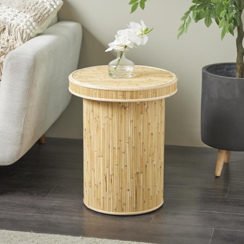 Wooden Handmade Accent Table with Linear Wood Strip Design - Light Brown - Roche River Decor - 16"W x 16"L x 20"H