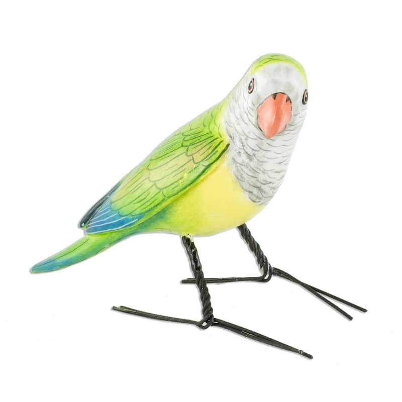 Novica Handmade Monk Parakeet Ceramic Figurine