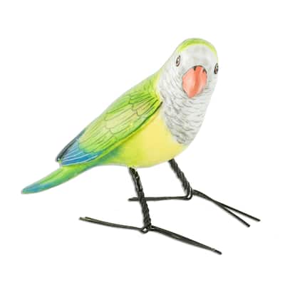 Novica Handmade Monk Parakeet Ceramic Figurine