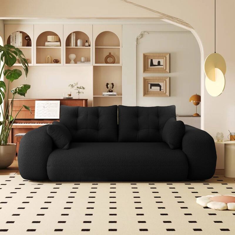78.7" Multi-Functional Foldable Sofa Bed, 3-in-1 Teddy Fabric Foam Sleeper Couch for Relaxation and Seating - Black