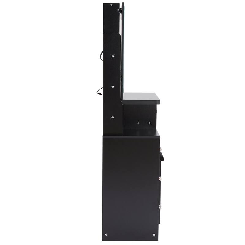 Makeup Vanity Desk with Slidding LED Lighted Mirror, Power Outlet & Hair Dryer Bracket, Small Dressing Table Set with Stool