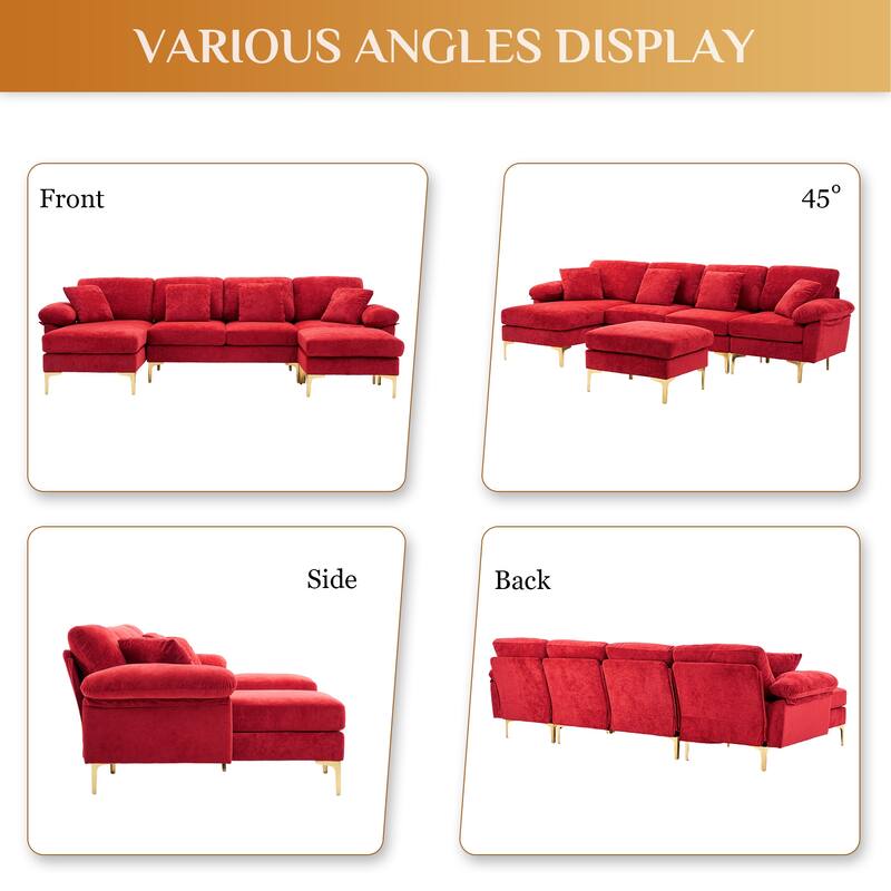 110" Upholstered Velvet U-shaped Sectional Sofa With Chaise Lounge & Ottoman