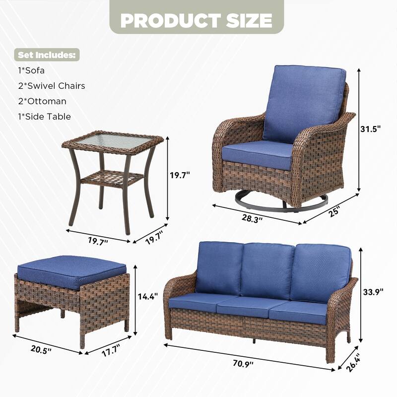 Pocassy Outdoor Patio Furniture Set PE Wicker Sofa Set