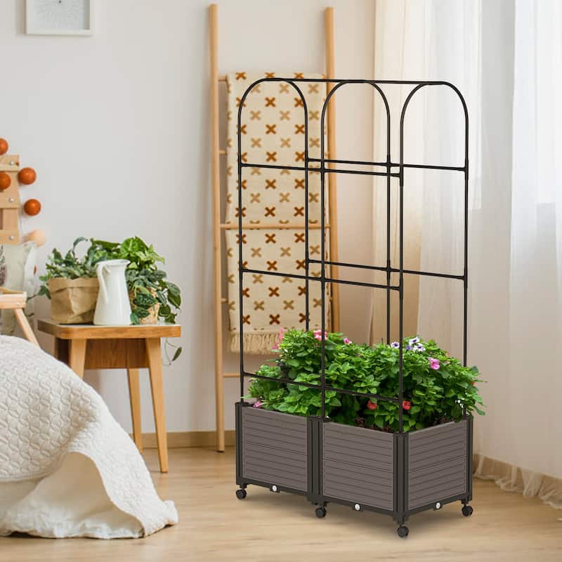 DoCred Raised Garden Bed Planter Box with Wheels and Tall Trellis