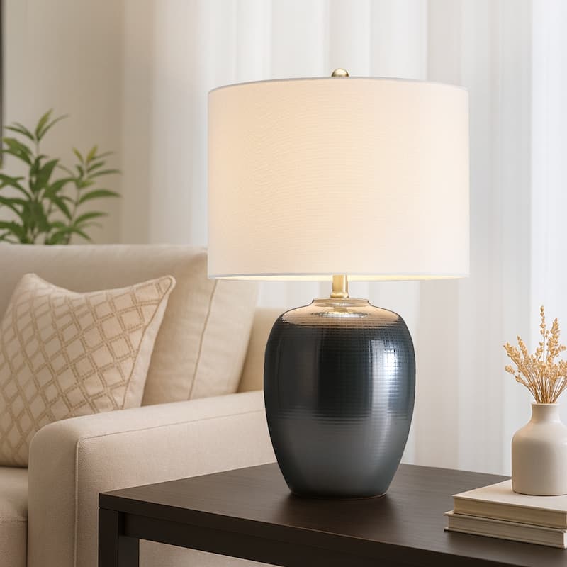 Basset 3-Way Ceramic Table Lamp with Drum Shade - 23 in. H