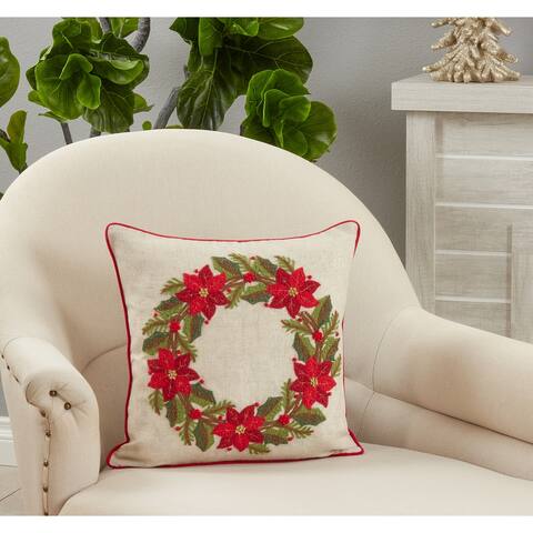 Poinsettia Wreath Design Pillow