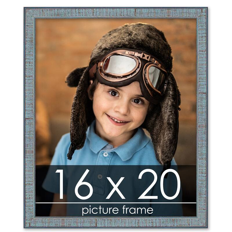 16x20 Distressed/Aged Misc Wood Picture Frame - UV Acrylic, Foam Board Backing, & Hanging Hardware Included! - Blue