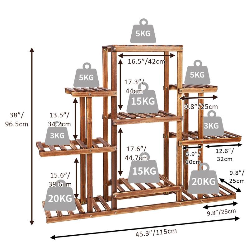 Outdoor Plant Pot Stand Flower Display Shelf Rack Home Garden 9 Pot