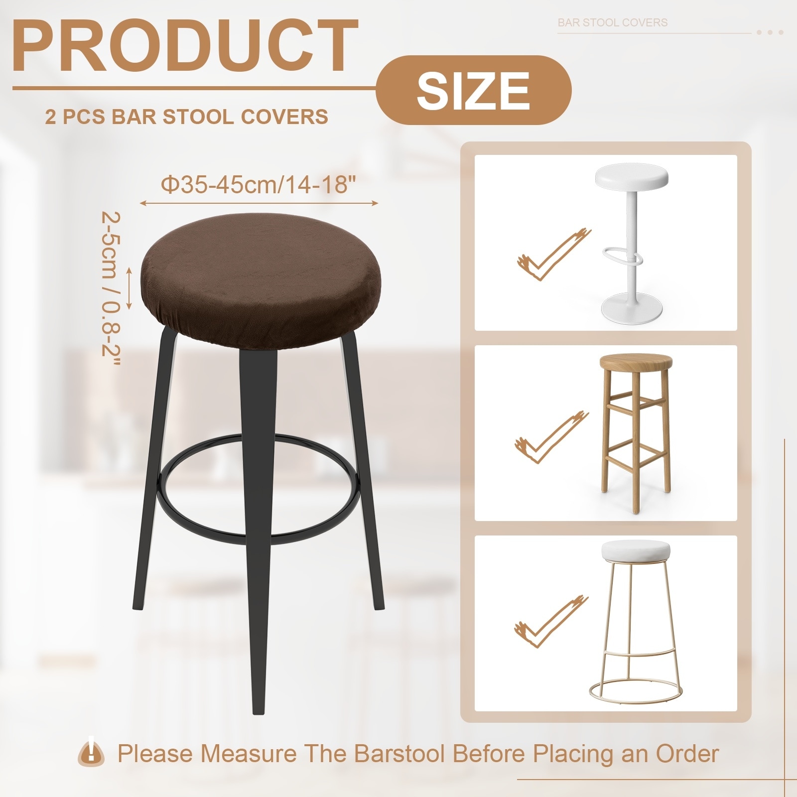 Velvet Bar Stool Covers, Round Bar Stool Cover with Elastic Band Stretch Chair Seat Cover Washable Slipcovers