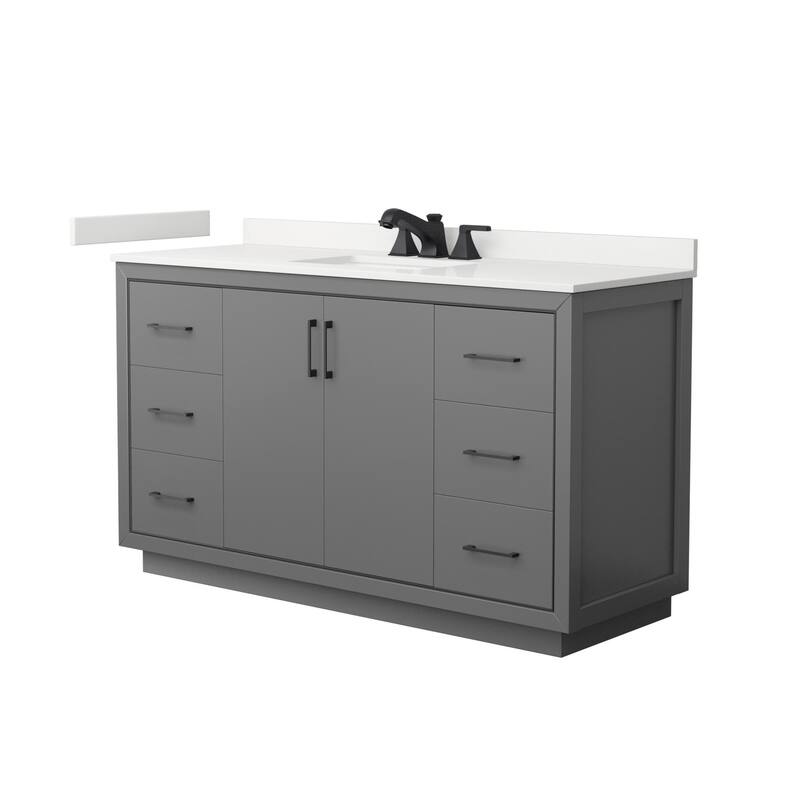 Wyndham Collection WCF111160S-QTZ-US3MXX Icon 60" Free Standing Single - Dark Gray / White Quartz Top / Matte Black