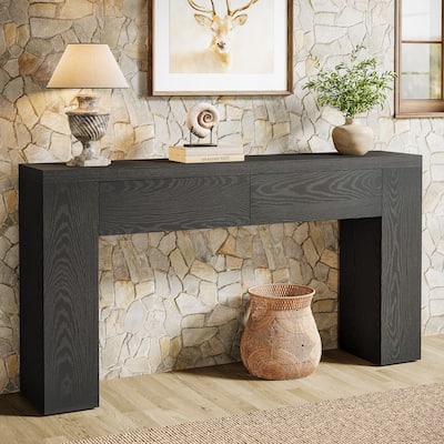 63" Wood Console Table With Drawers, Rustic Brown Sofa Console Table