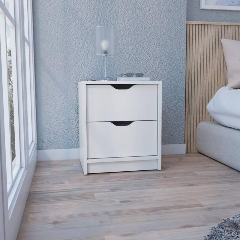 2-Drawer Nightstand with Pull-Out System, White - Compact and Durable - White