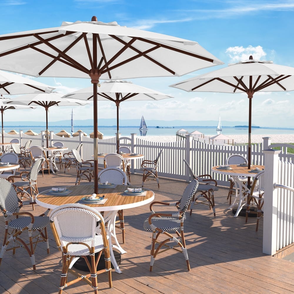 California Umbrella 9ft Marenti Wooden Sunbrella Patio Umbrella with Sunbrella Fabric, Base Not Included