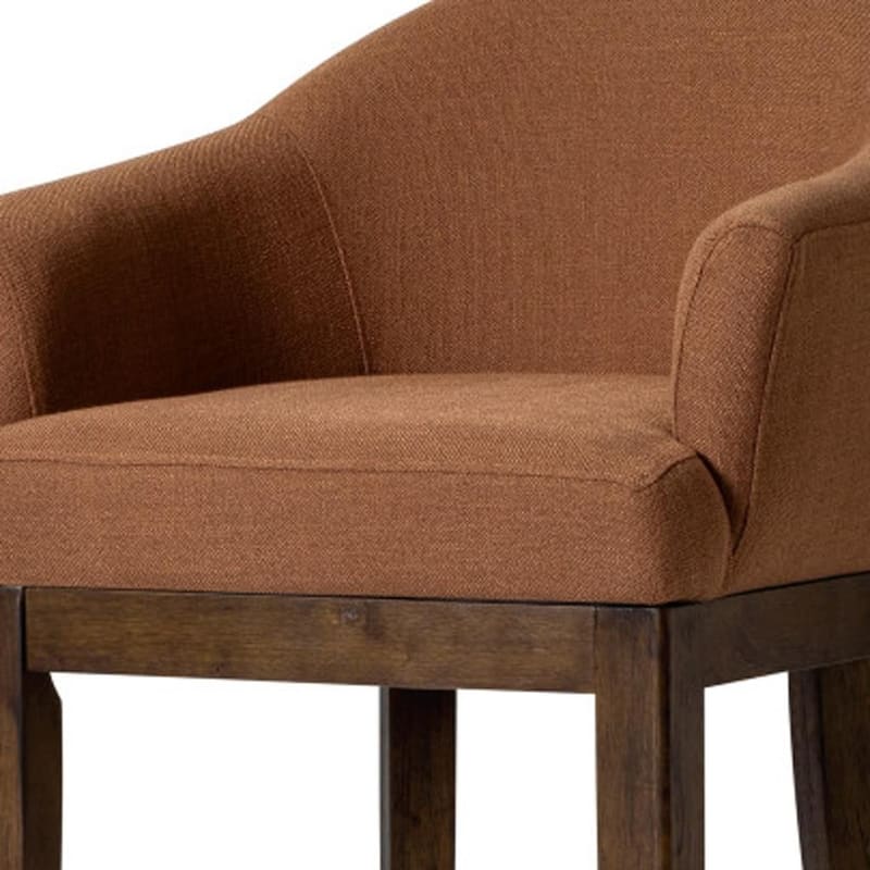 HomeRoots 40" Brown Fabric and Solid Wood Bar Height Swivel Bar Chair