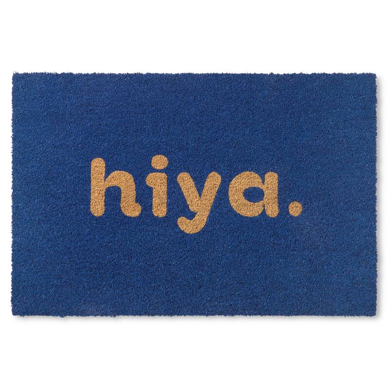 TOWN & COUNTRY TERRA Hiya Painted Welcome Outdoor Door Mat, Natural Coir Mat - Blue