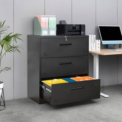 Steel Structure 3-Drawer Horizontal File Cabinet with Safety Lock, Suitable for Legal/Letter A4 Size