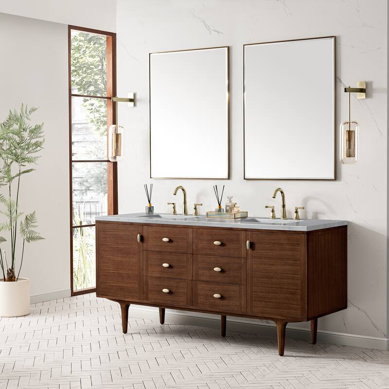 James Martin Vanities Amberly 72" Double Vanity, Mid-Century Walnut