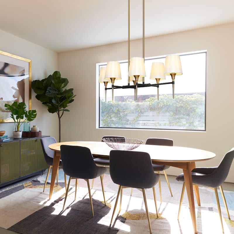 Modern Farmhouse Black Gold Linear Chandelier Mid-century 6-Light 31.5-inch Shaded Island Pendat - 31.5"* W 15.7" * H 12.2"
