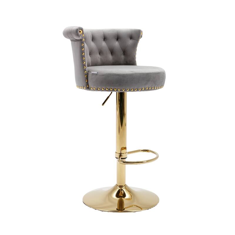 Velvet Adjustable Swivel Barstool w/ Footrest, Dining Bar Chairs, Set of 2