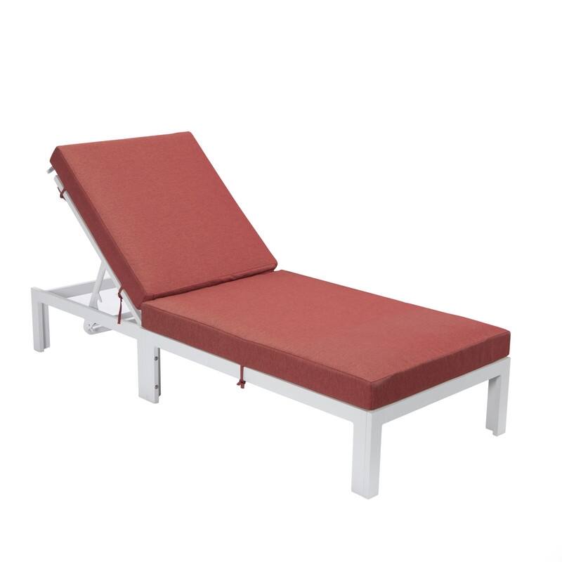 Chelsea Polyester Chaise Lounge Chair with Adjustable Headrest, Aluminum Frame, Machine Washable Cushions for Outdoor & Indoor - Red