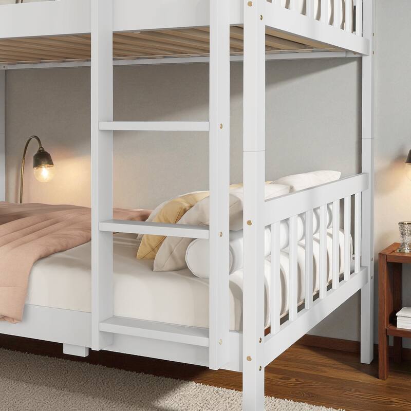 Twin Over Twin Rubber Wood Bunk Bed with 2 Drawers, Convertible into 2 Twin Beds, Ladder and Safety Guardrails