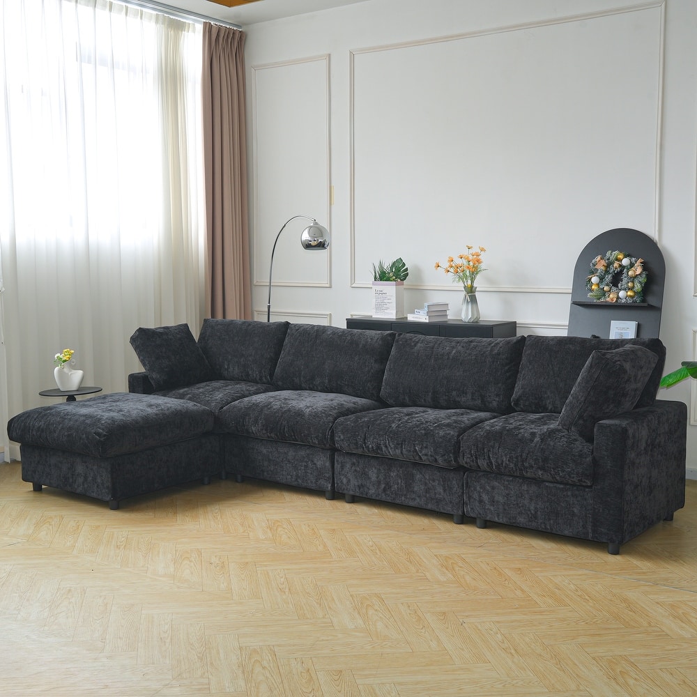 134" Cloud Sectional Couches, L Shape Couch with Ottoman, 6 Seater Modular Sectional Sofa, Cushion Covers Removable