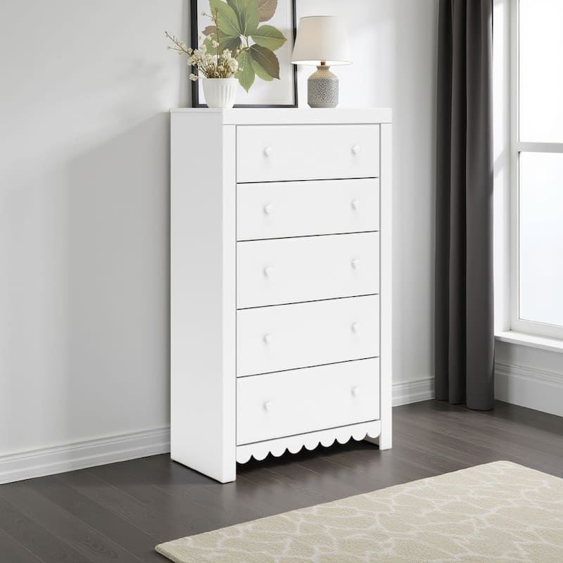 Molv Tall Dresser Chest, 5 Drawers, Contemporary Laminate Matte White