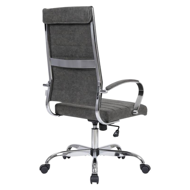 Benmar Leather Executive Office Chair with Chrome Frame, Adjustable Height, Tilt Lock, 360° Swivel, and Smooth Rolling Casters