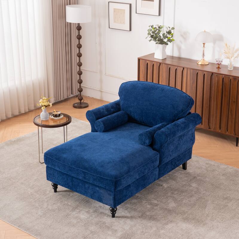 Oversized Chaise Lounge Indoor,Chenille Single Sofa Bed with Wide Seat,Upholstered Lazy Sleeper Armchair
