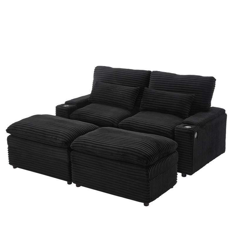 Convertible Corduroy Loveseat with Dual Ottomans by Harper&Bright Designs