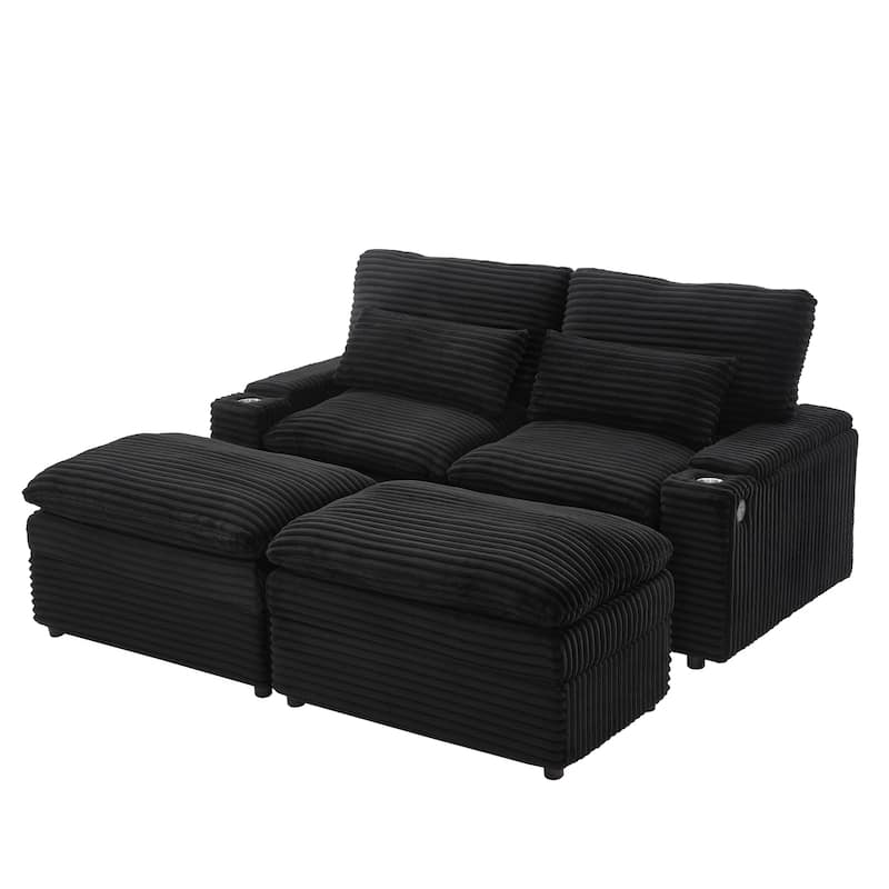Roomfitters 70.9-Inch Loveseat Sofa, Convertible Sectional Sofa Bed with Storage, 2 Movable Ottomans