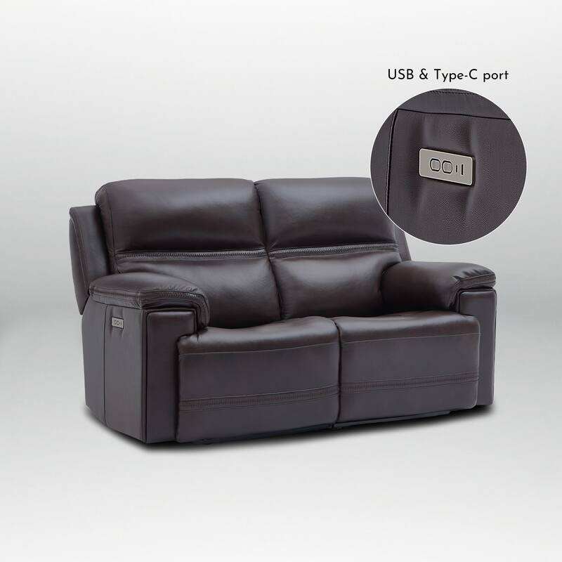 Genuine Leather Dual Power Reclining Loveseat with Zero Gravity, Adjustable Headrest, USB/Type-C