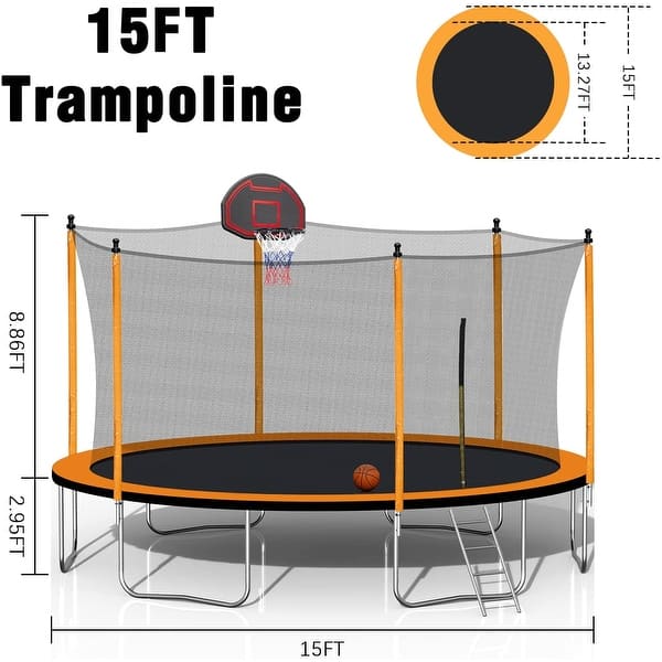 Solid Tapline Outdoor Trampoline with Basketball Hoop & Enclosure Net - Bed Bath ...