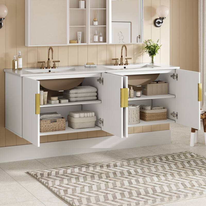 60'' Floating Bathroom Vanity Set with White Integrated Ceramic Sink - 60'' x 18.5'' x 20.1''