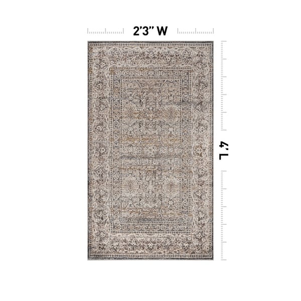 dimension image slide 3 of 7, World Rug Gallery Vintage Border Stone Gray Indoor High-Low Area Rug