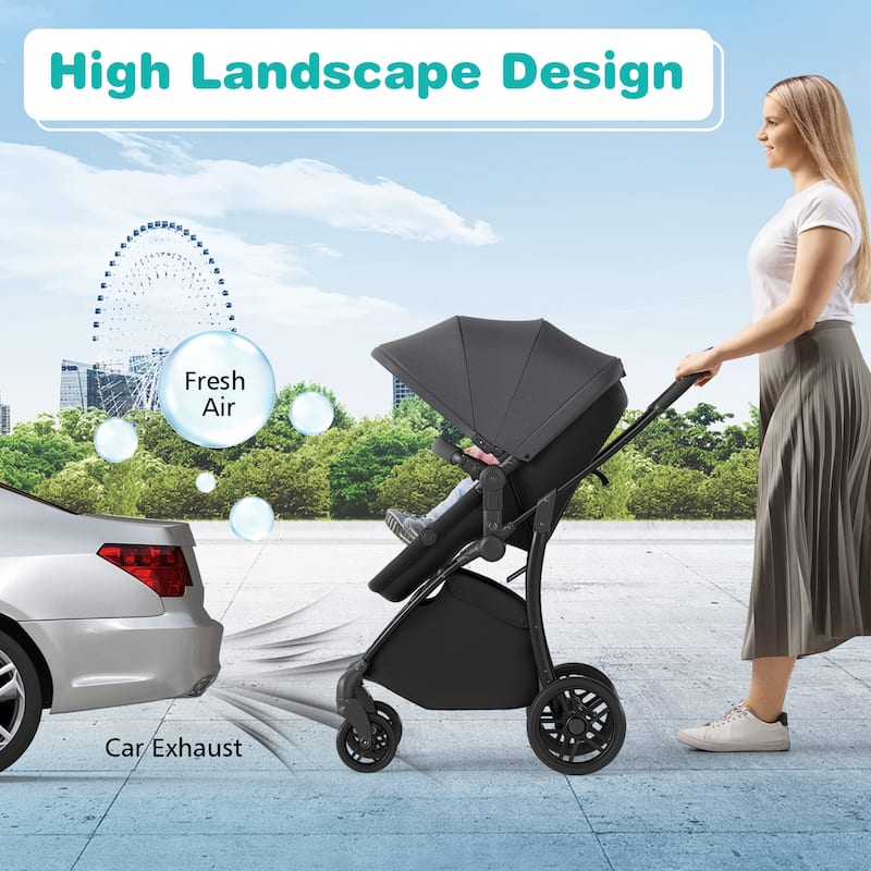 2 in 1 Metal Polyester Foldable Kids Stroller with Adjustable Seat - 38" × 22.5" × 41"