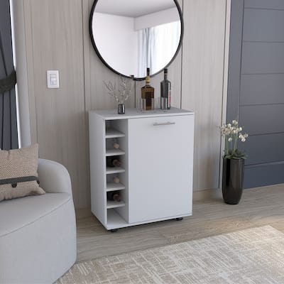 Wick Bar Cart with Integrated Wine Storage,Spacious Cabinet and Smooth Rollers