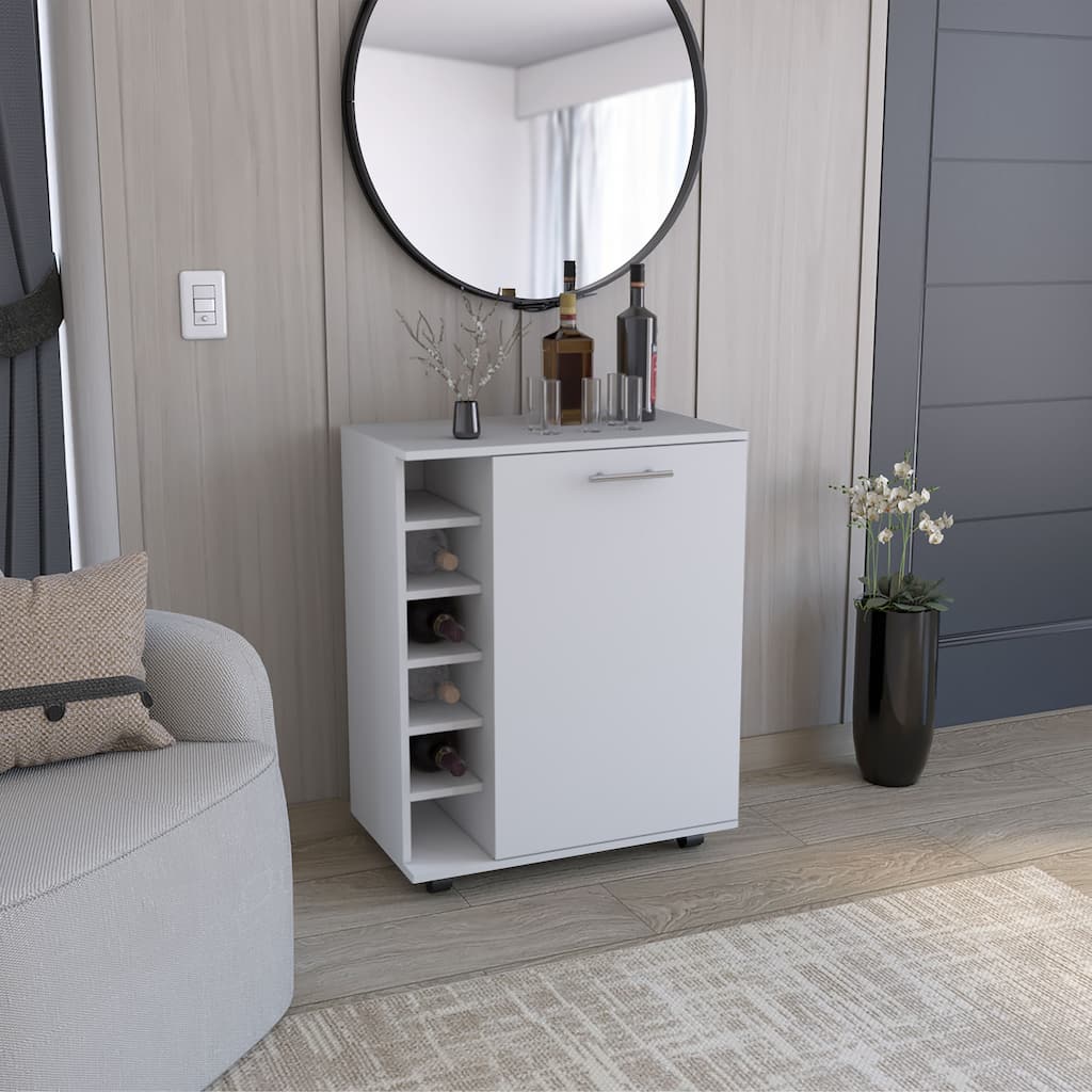 Wick Bar Cart with Integrated Wine Storage,Spacious Cabinet and Smooth Rollers
