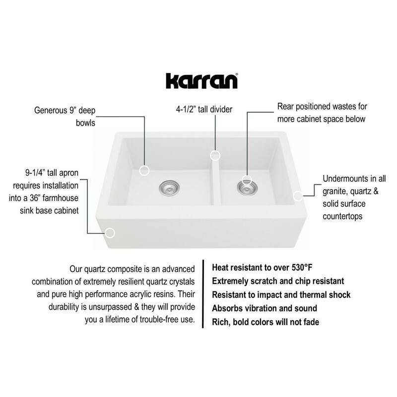Karran Farmhouse/Apron-Front Quartz Double Bowl Kitchen Sink