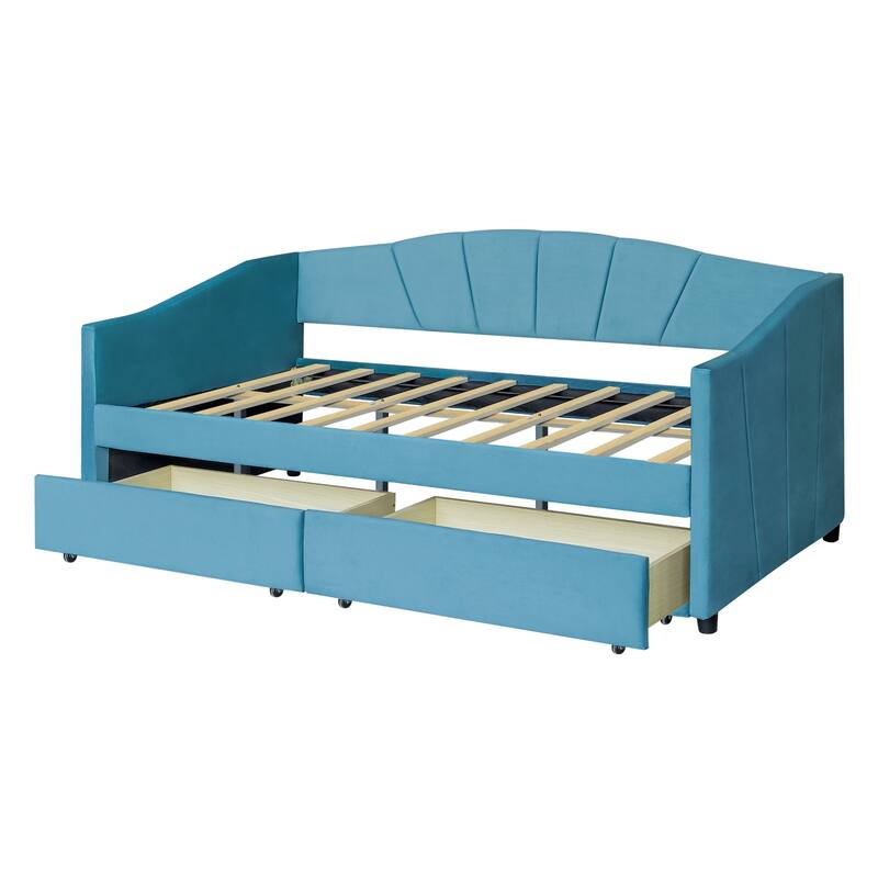 Elegant Twin Daybed with Velvet Upholstery, Drawers for Storage, and Sturdy Frame