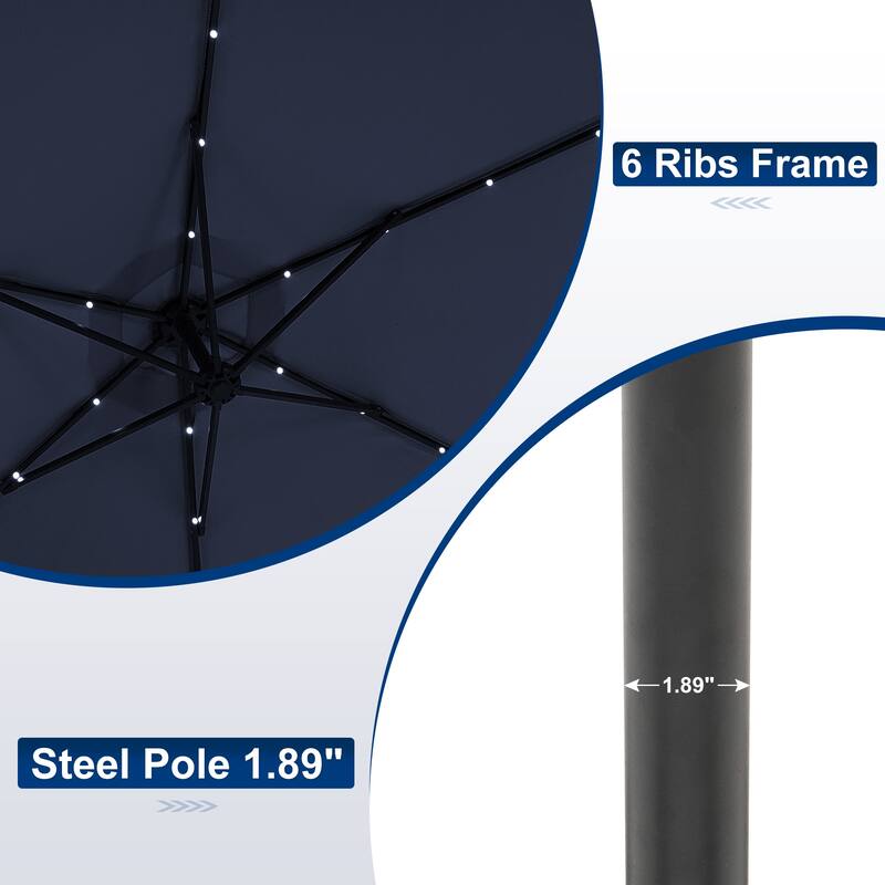 Ainfox 10 ft. Patio Offset Solar LED Umbrellas Cantilever Outside Umbrellas with Base