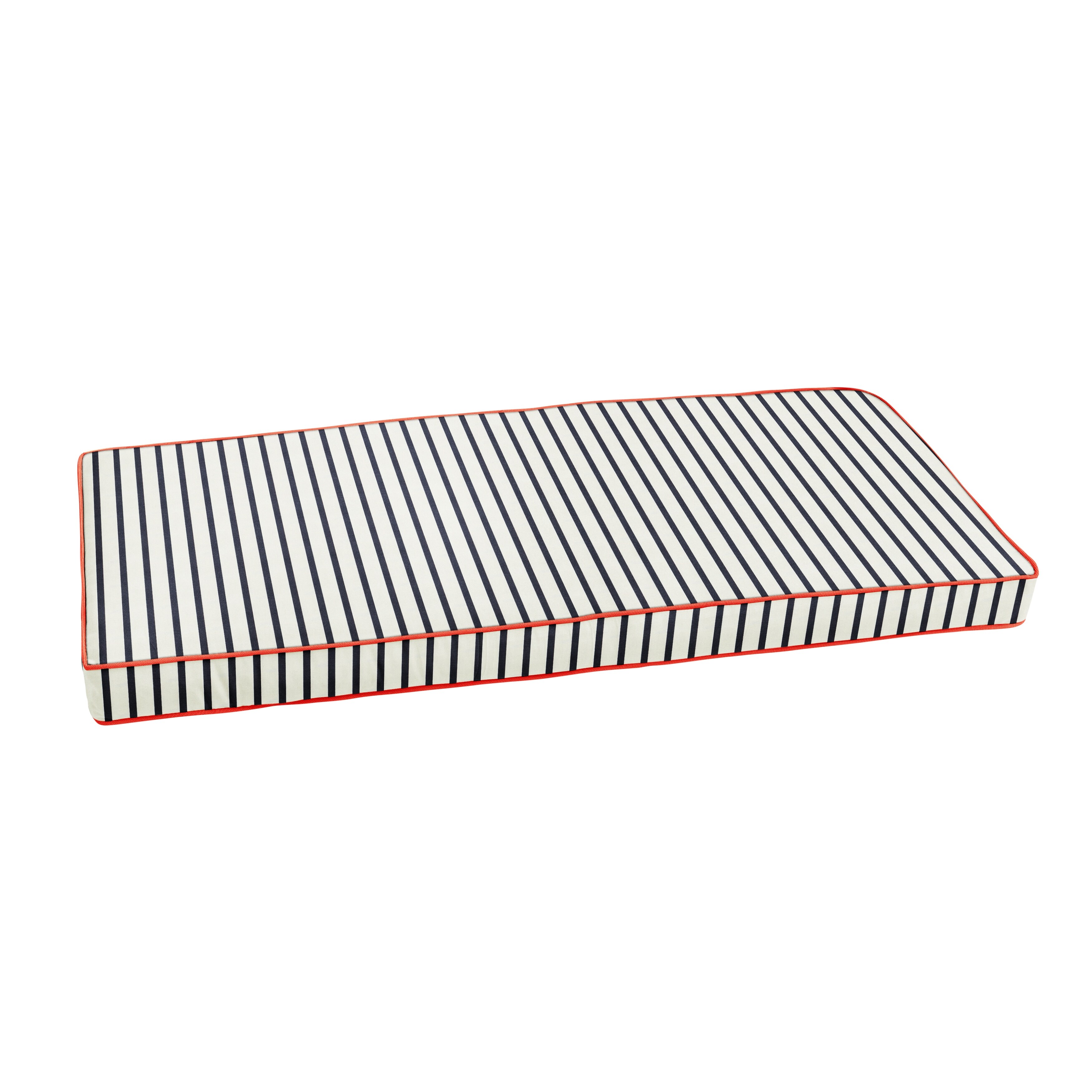 Blue White Stripe with Melon Indoor Outdoor Bench Cushion Corded